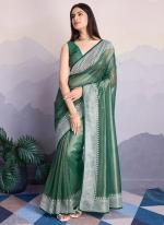 Gold Infused Twill Green Party Wear Embroidery Work Saree